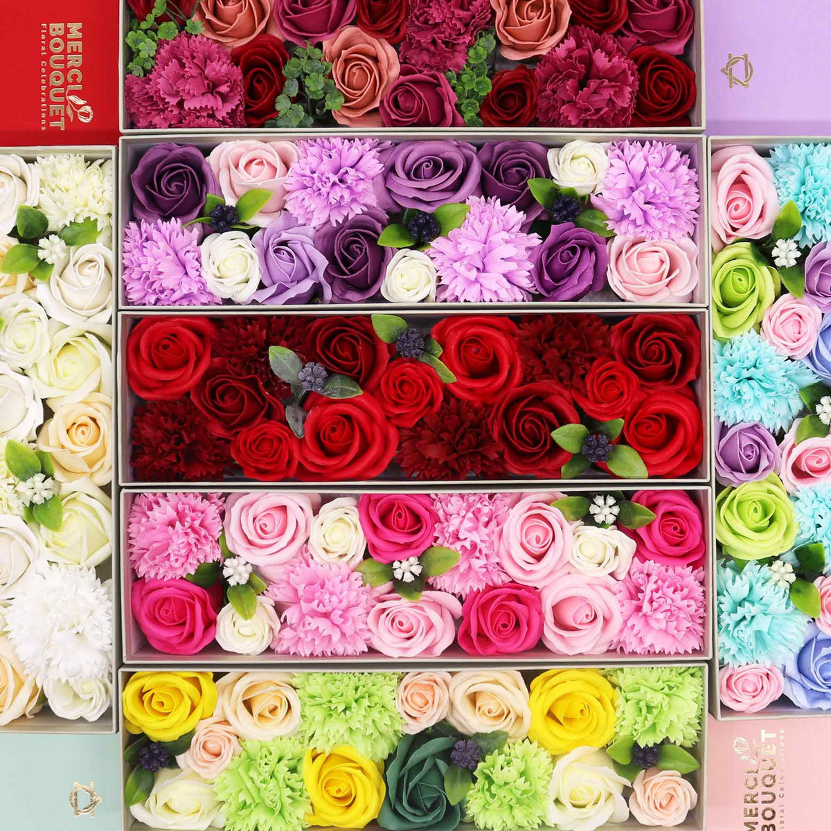 Lavender Rose & Carnation – Lavendelkleurige Zeepbloemen – 28 cm