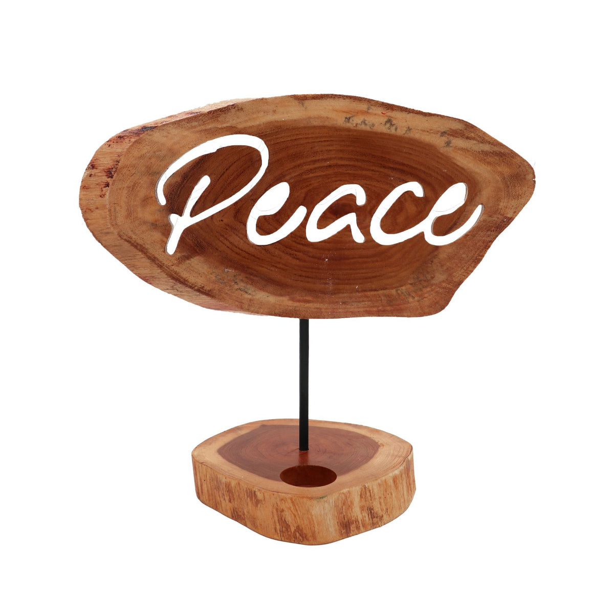 Houten Theelichthouder Peace – Handgemaakt