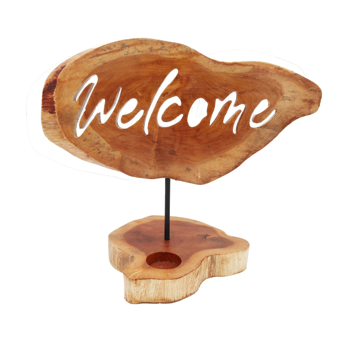 Houten Theelichthouder Welcome – Handgemaakt