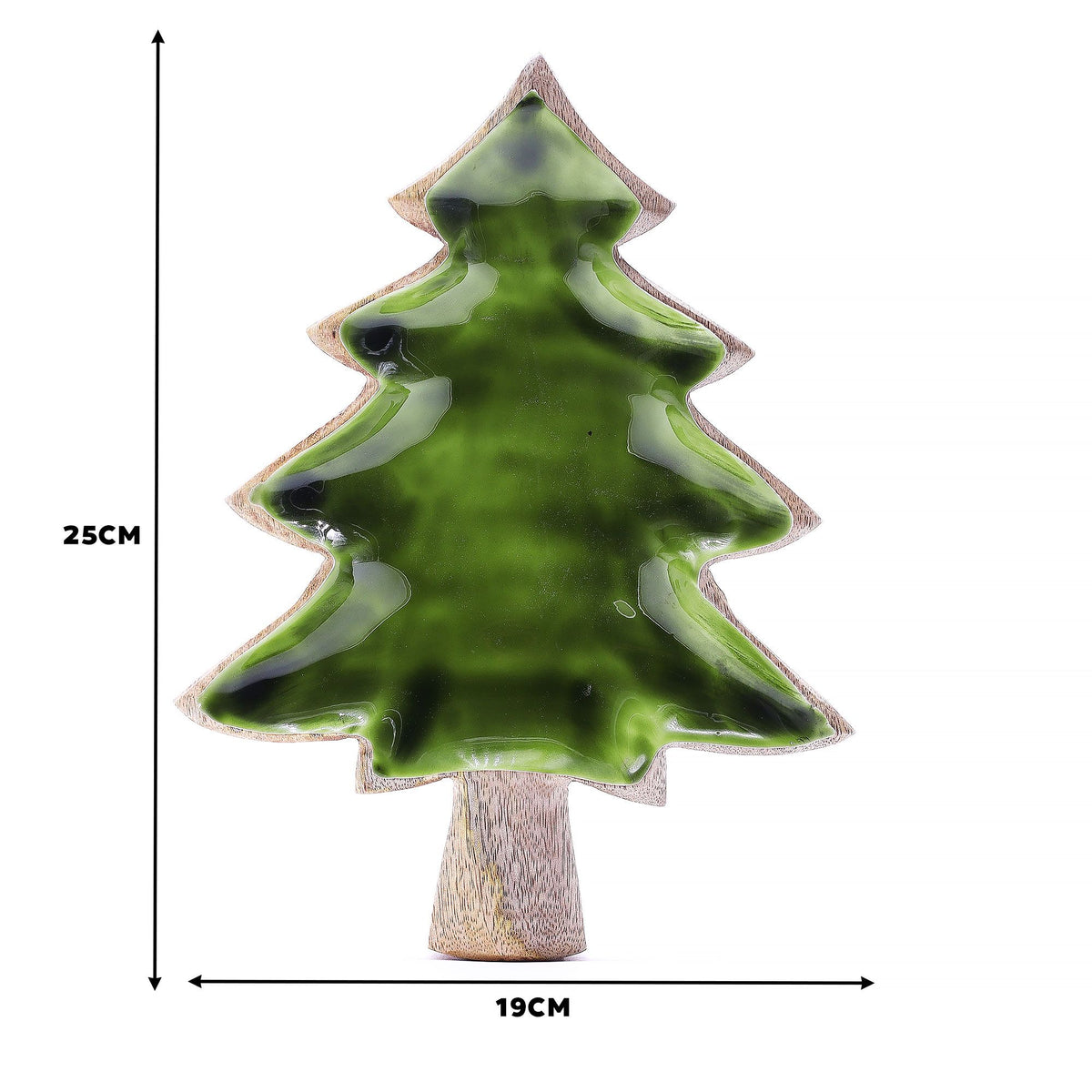 Mango Houten Kerstboomschaal met Groen Emaille – 25 cm