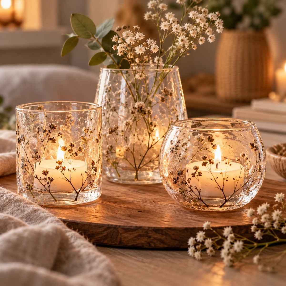 Botanische Glazen Kaarsenhouders Margarita – Set van 3