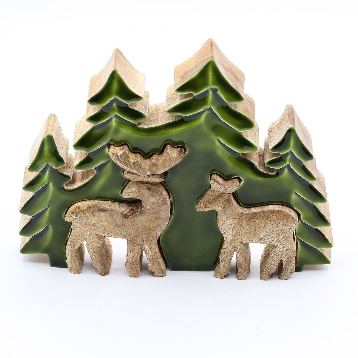 Mango Houten Bosdecoratie met Twee Herten – 23 cm