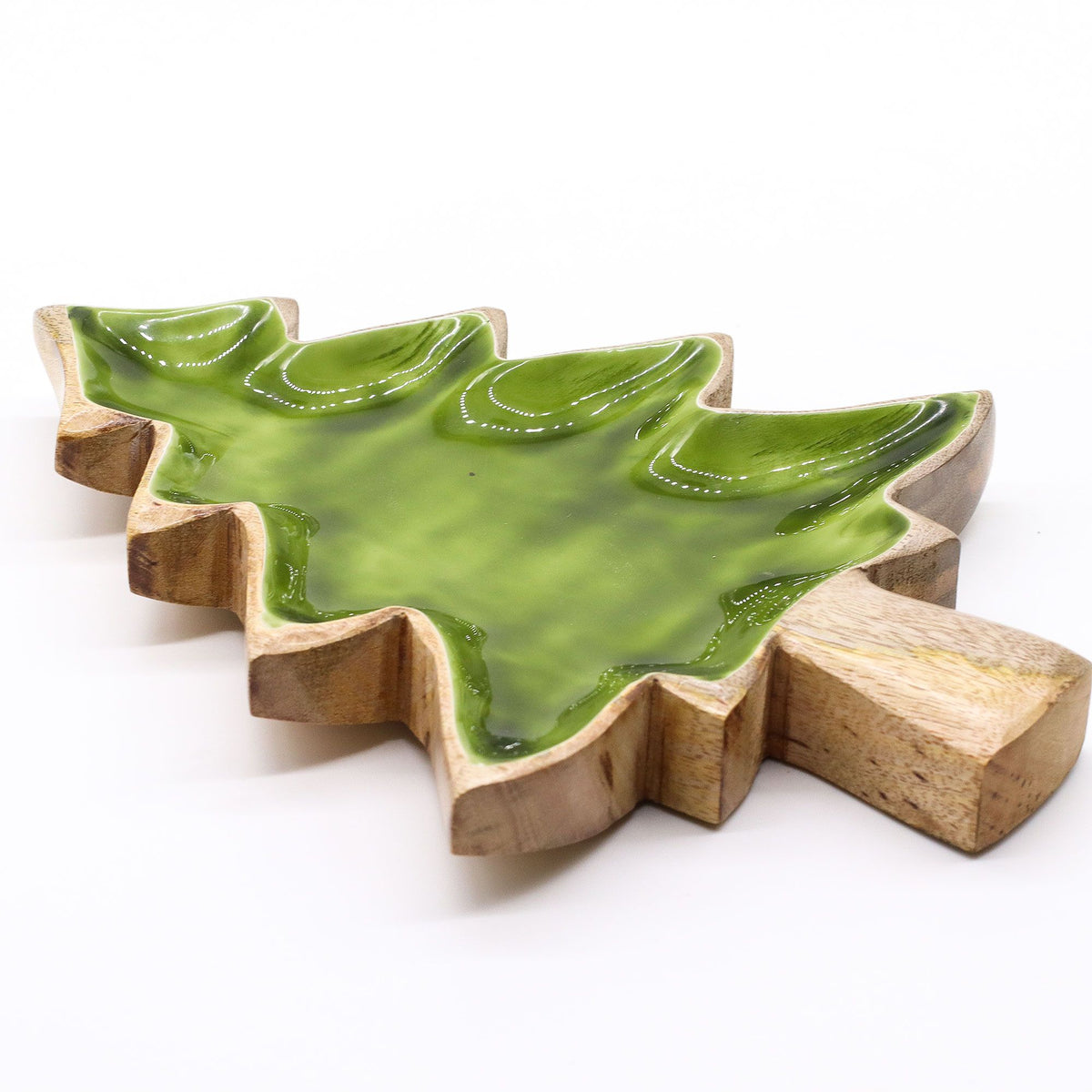 Mango Houten Kerstboomschaal met Groen Emaille – 25 cm