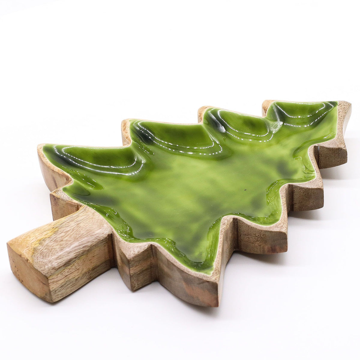 Mango Houten Kerstboomschaal met Groen Emaille – 25 cm