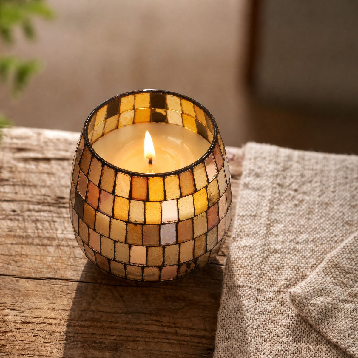 Amber Mosaic Glazen Kaars Small