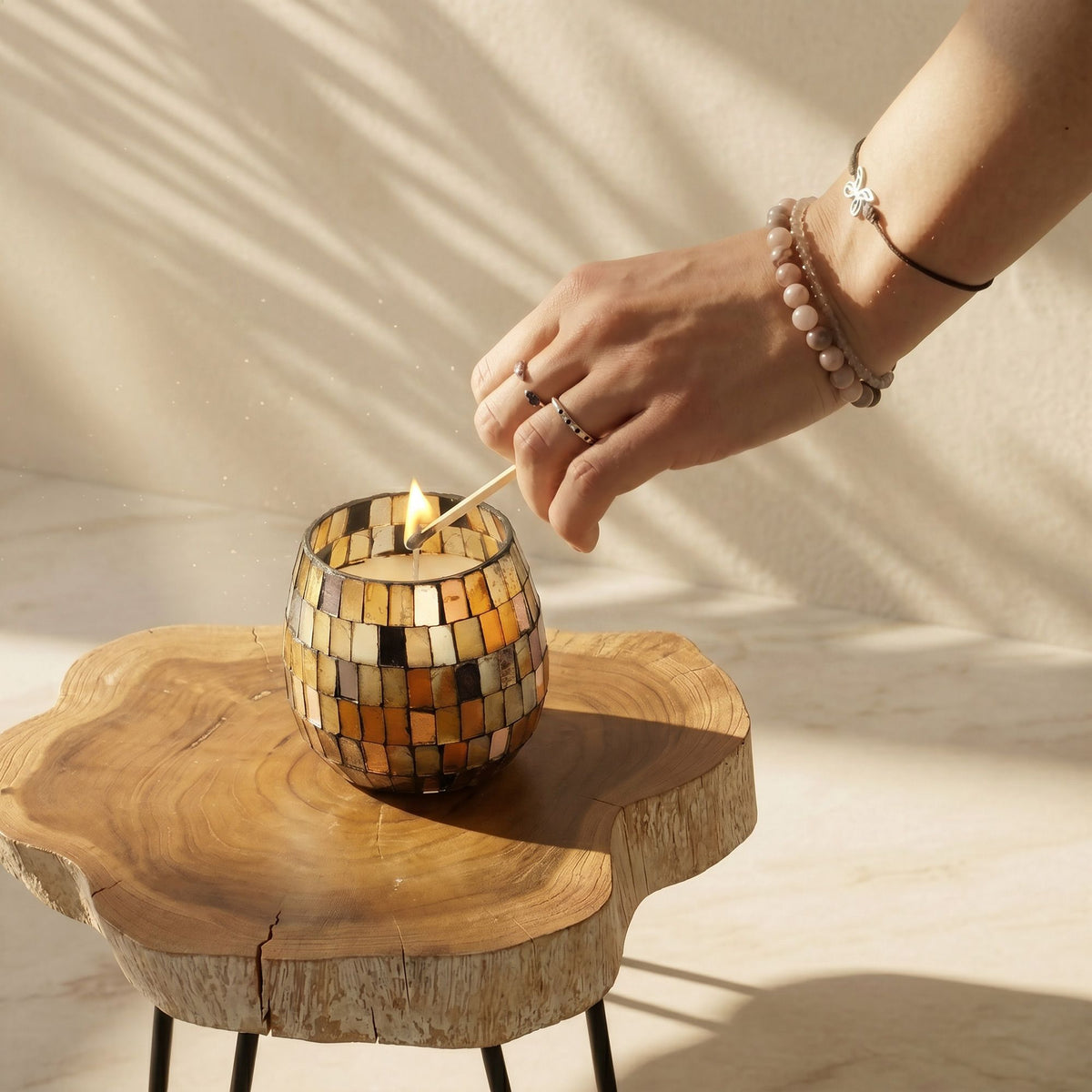 Amber Mosaic Glazen Kaars Small