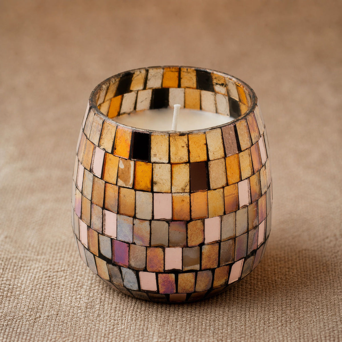Amber Mosaic Glazen Kaars Medium