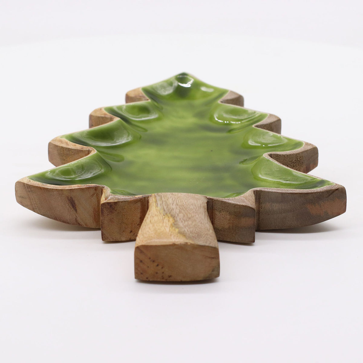 Mango Houten Kerstboomschaal met Groen Emaille – 25 cm