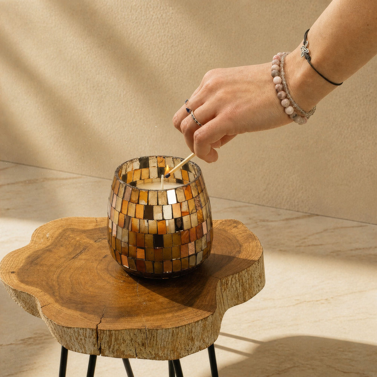 Amber Mosaic Glazen Kaars Medium