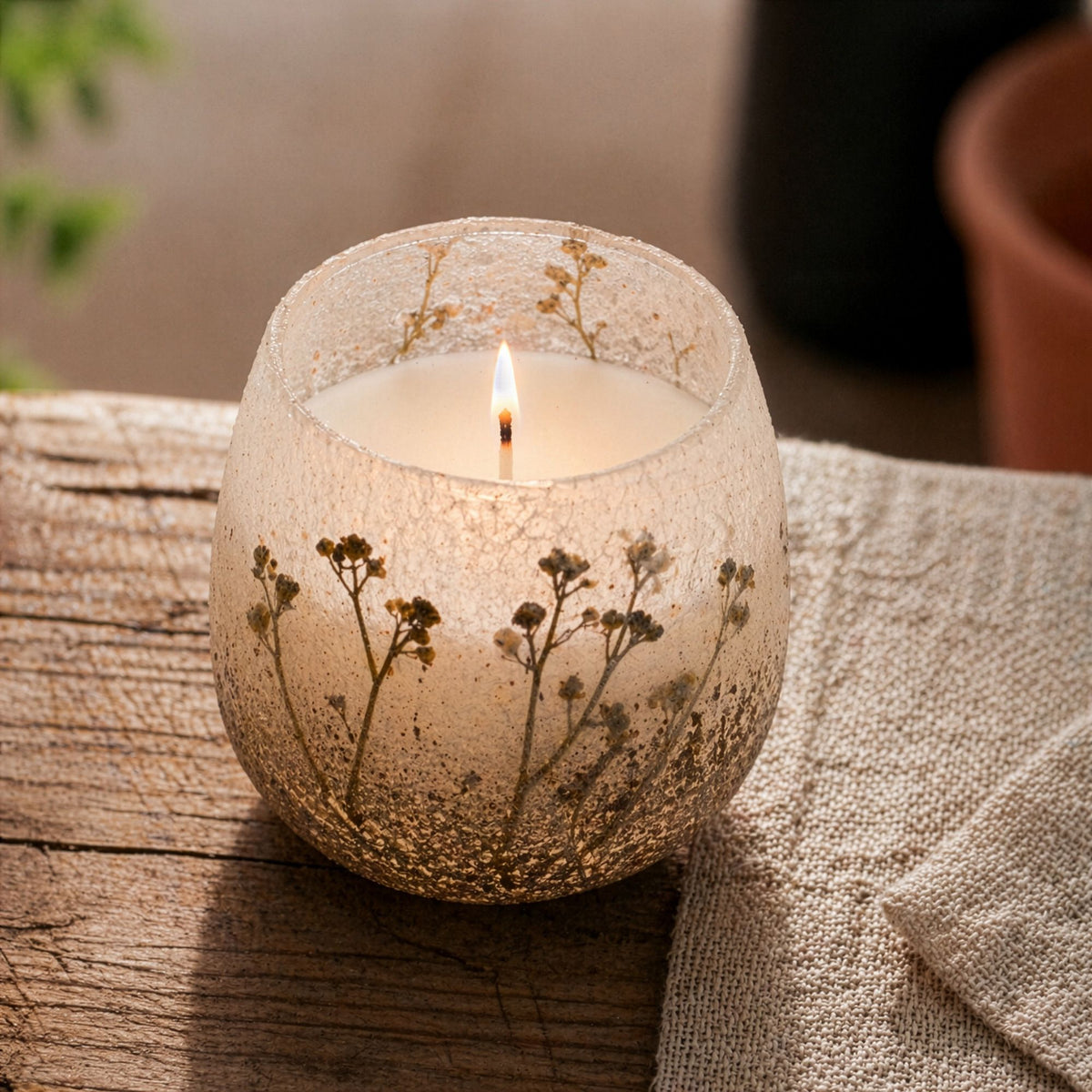 Wildlight Woods Glazen Kaars Medium – Gedroogde Bloemen