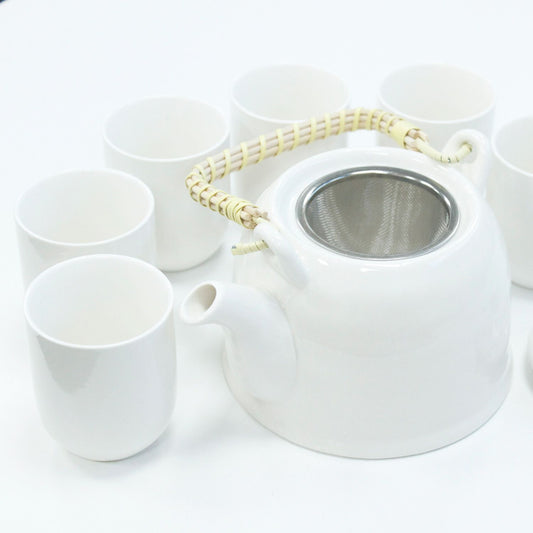 Keramische Theeset Classic White – Theepot & 6 Kopjes