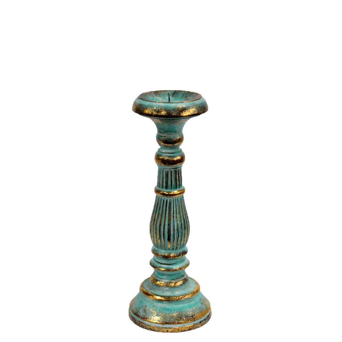 Houten Kandelaar Turquoise Gold – 30 cm