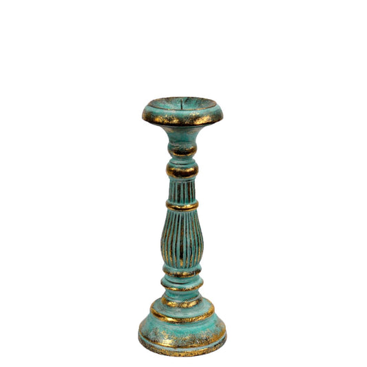 Houten Kandelaar Turquoise Gold – 30 cm