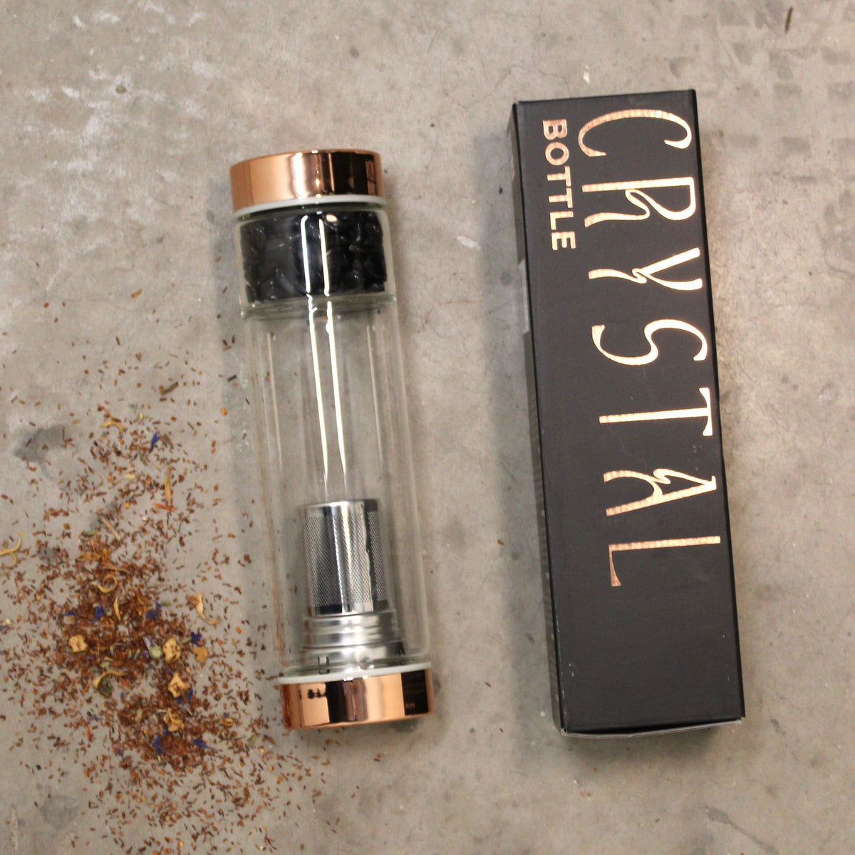 Glazen Thee Infuserfles met Natuursteen – Rozenkwarts