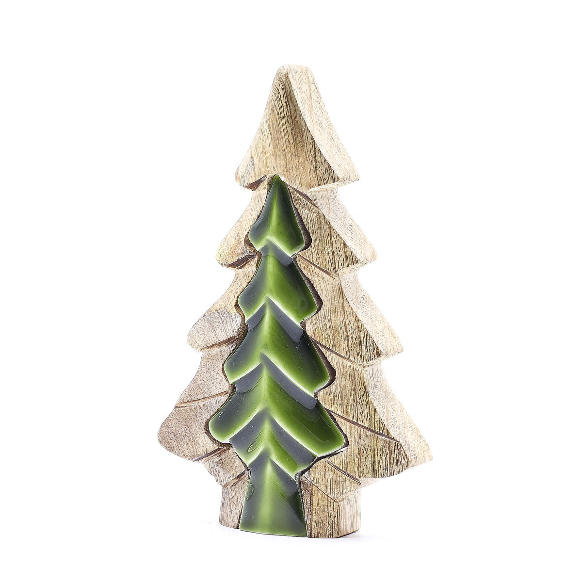 Mango Houten Kerstboom met Groen Emaille – 15 cm