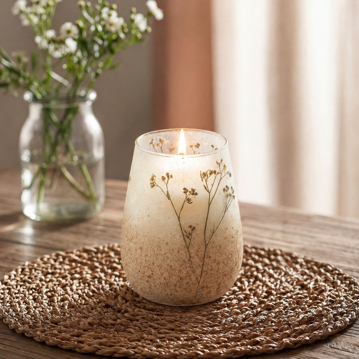 Wildlight Woods Glazen Kaars Tall – Gedroogde Bloemen
