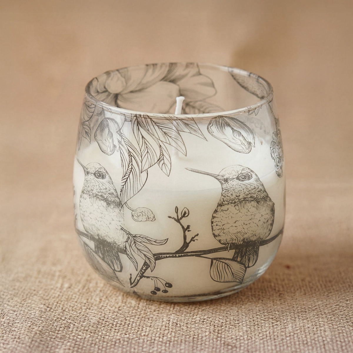 Drawn by Flame Glazen Kaars Medium – Botanische Vogelillustraties