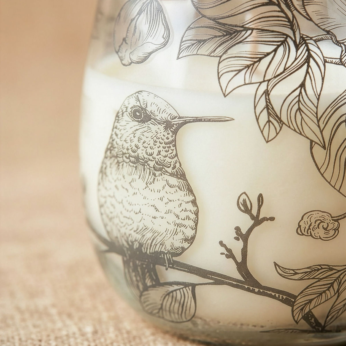Drawn by Flame Glazen Kaars Medium – Botanische Vogelillustraties