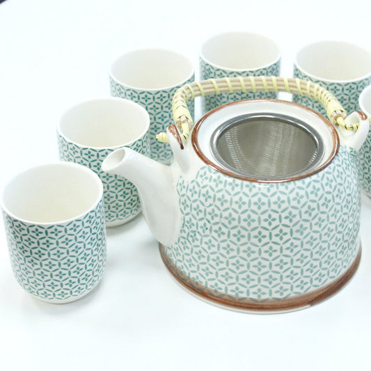 Keramische Theeset Green Mosaic – Theepot & 6 Kopjes