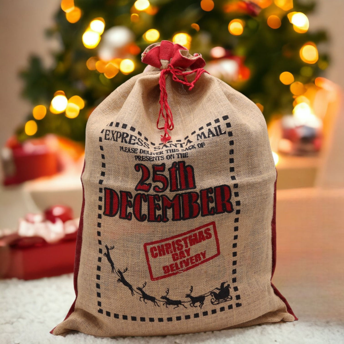 Grote Jute Kerstzak 25th December – 76 × 55 cm