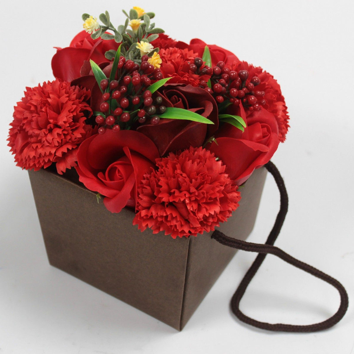 Zeepbloemen Boeket – Rode Rozen & Anjers