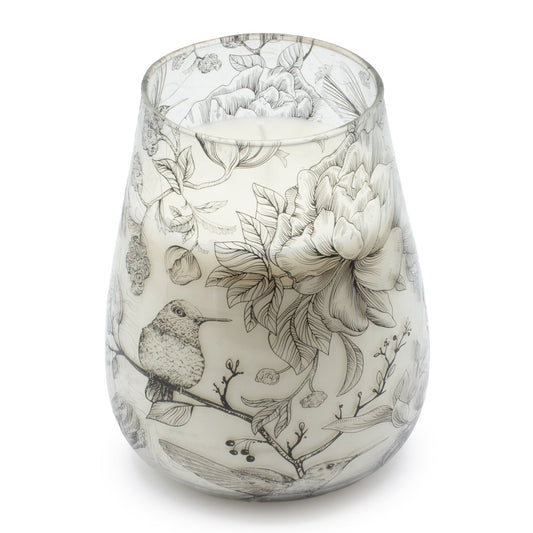 Drawn by Flame Glazen Kaars Tall – Botanische Vogelillustraties