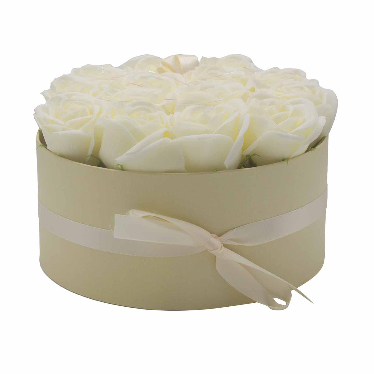 Zeepbloemen Geschenkboeket – 14 Crèmekleurige Rozen