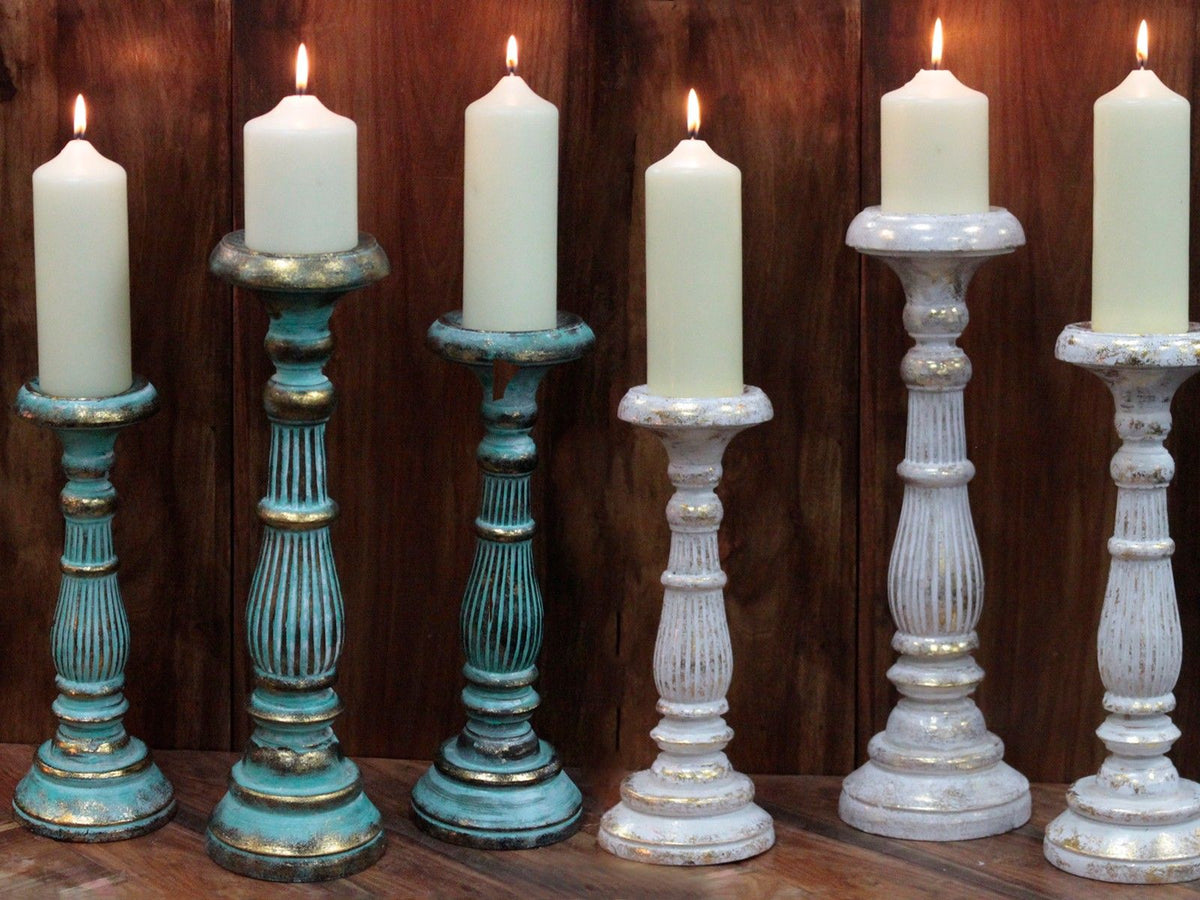 Houten Kandelaar Turquoise Gold – 30 cm