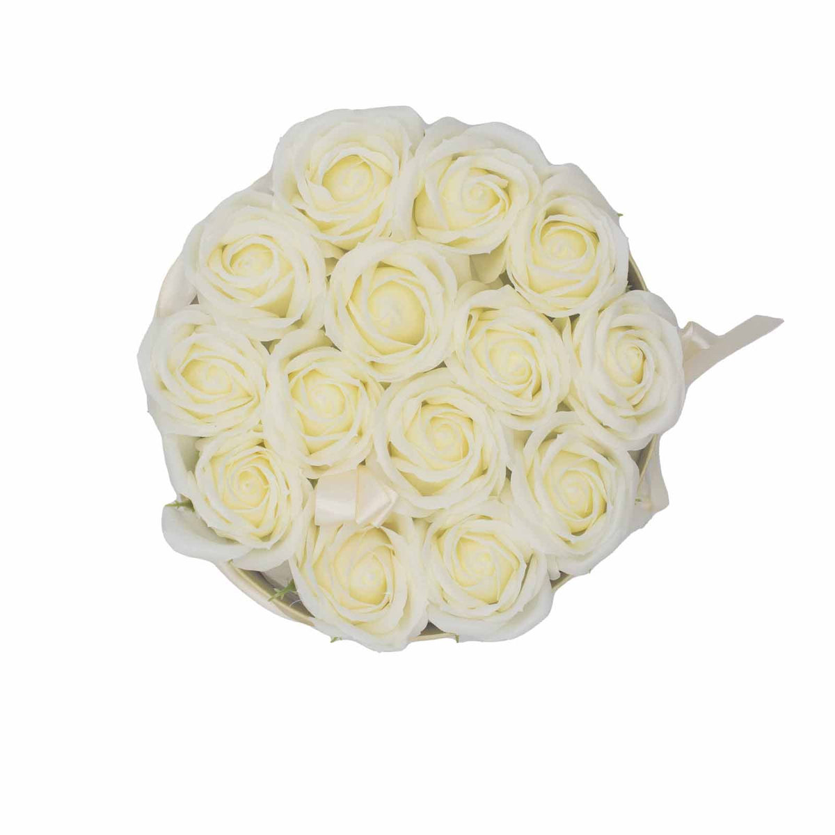 Zeepbloemen Geschenkboeket – 14 Crèmekleurige Rozen