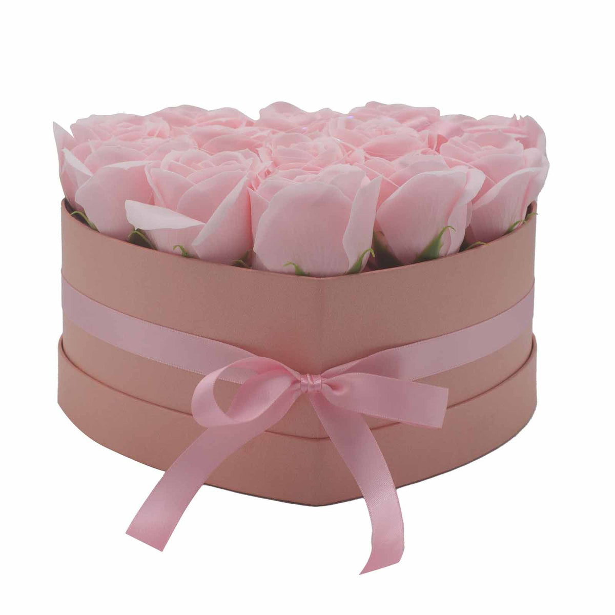 Zeepbloemen Geschenkboeket – 13 Roze Rozen in Hartvorm